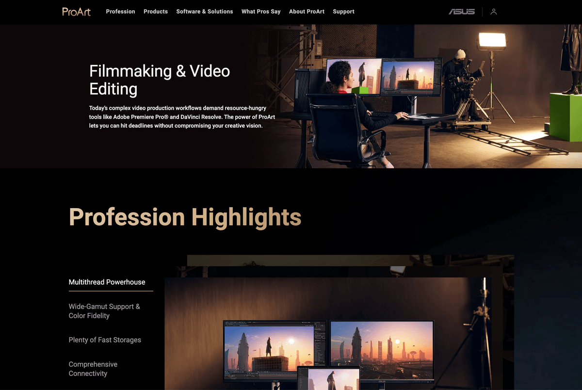 Filmmaking profession page: hero and profession highlights.