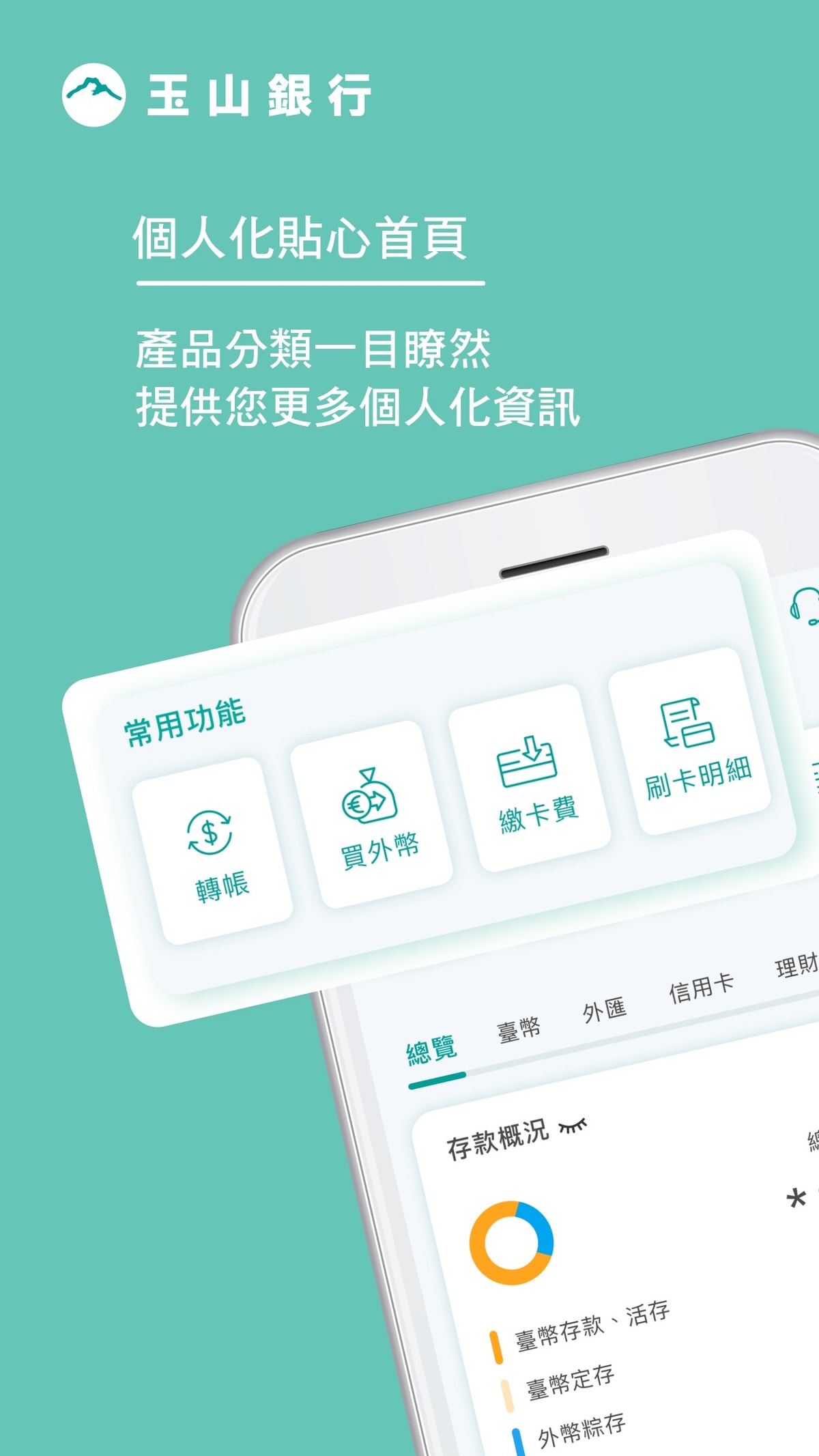App Store creative — personalized homepage with common functions and deposit overview.