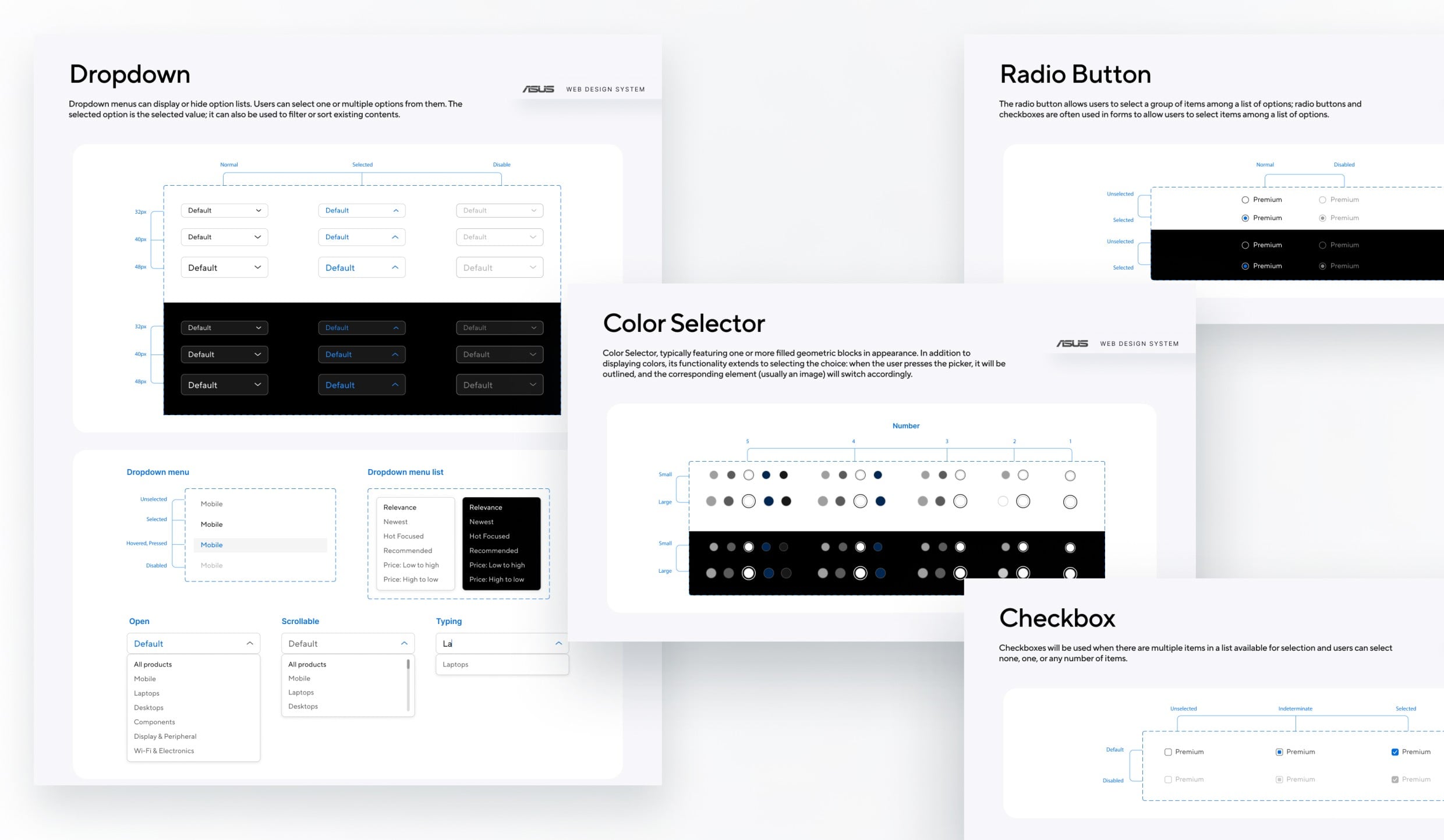 Form component spec sheets.