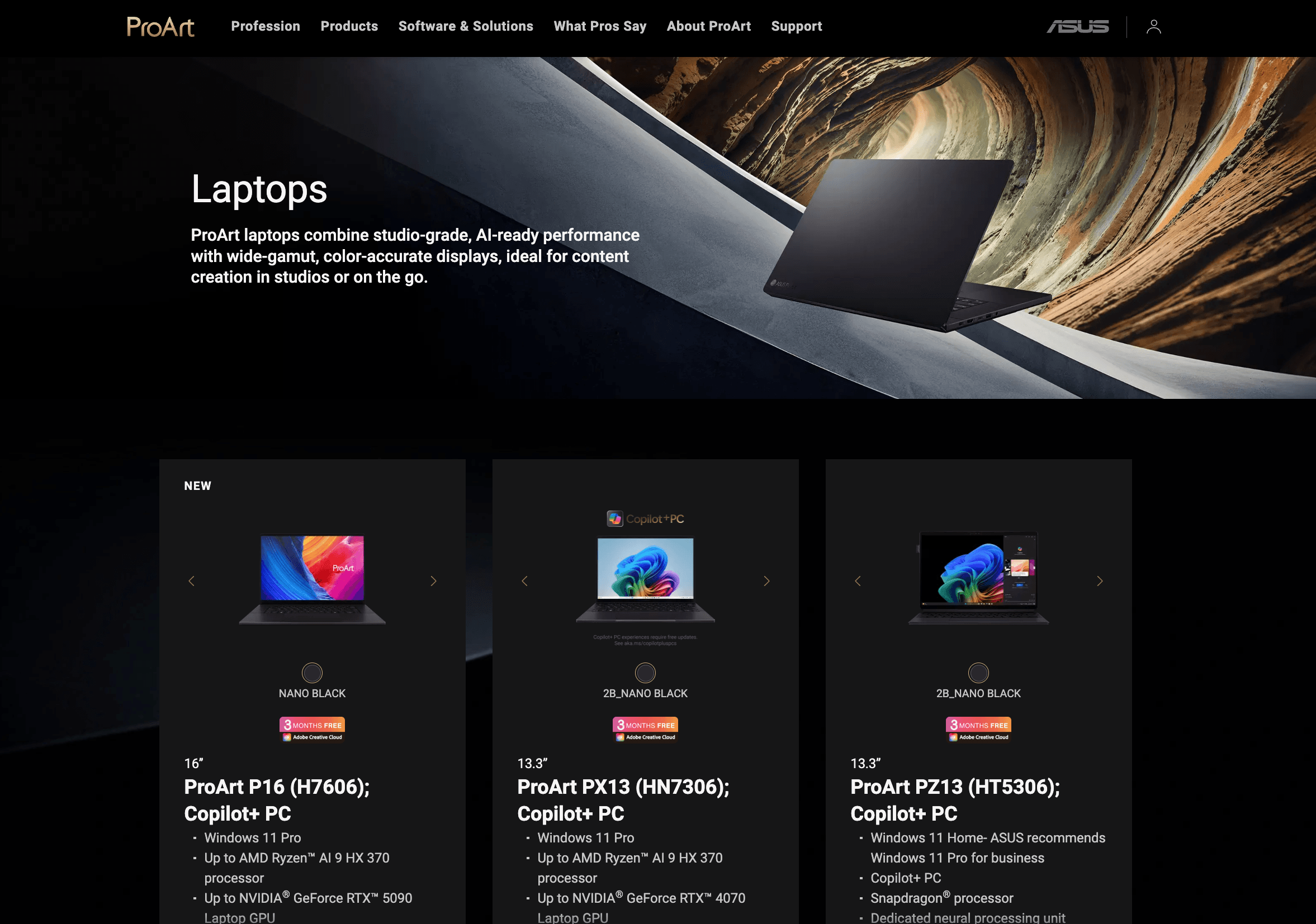 Laptops category: product cards with specs and pricing.